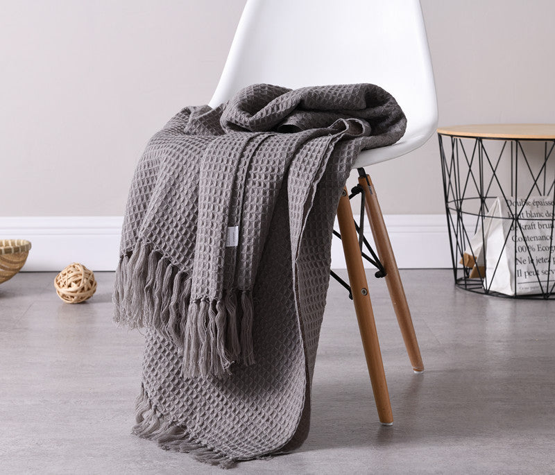 Plain knitted wool blanket